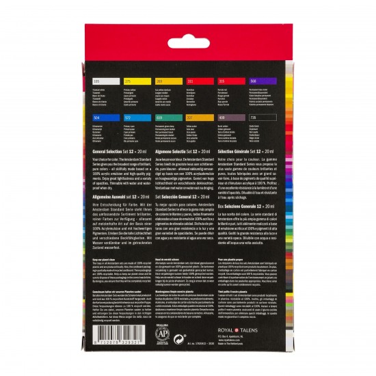 ACRYLIC 12 X 20 ML TUBES AMSTERDAM STANDARD SERIES PAINTS - OF ROYAL TALENS - ACRYLIC 12 X 20 ML TUBES AMSTERDAM STANDARD SERIES PAINTS - OF ROYAL TALENS -